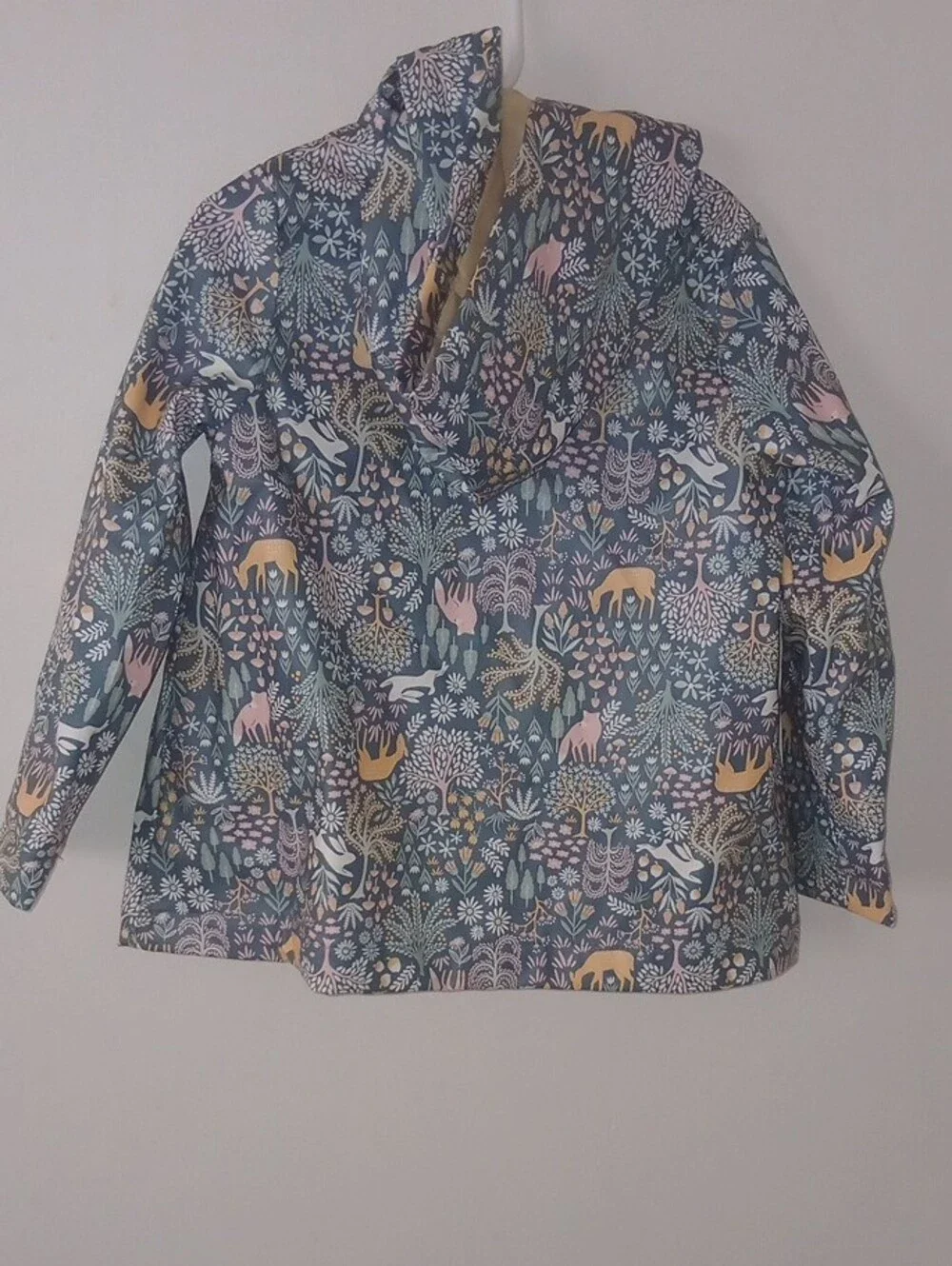 Rachel Zoe Girls' Hooded Raincoat in Navy with Pink & Yellow Woodland Print